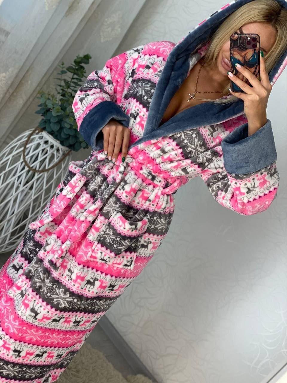 Теплий домашній халат з оленями та сніжинками Туреччина, фото 1