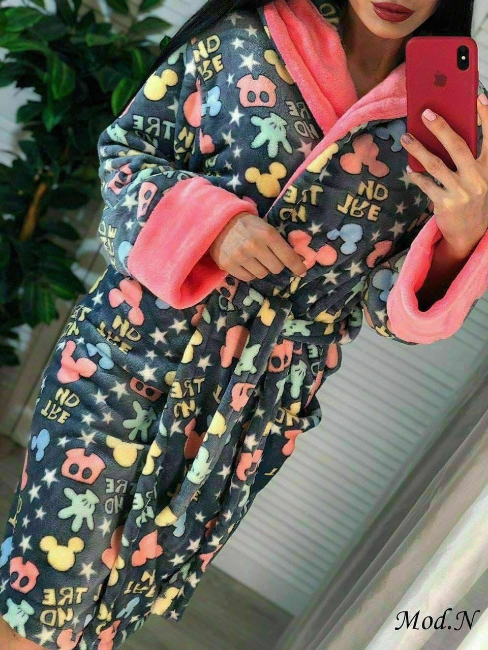 Халат домашній теплий із вушками на капюшоні мікі