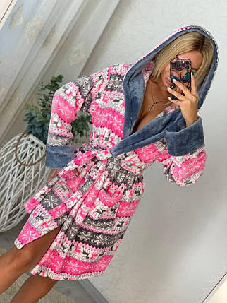 Махровий жіночий короткий халат з оленями, фото 1