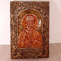 Ікона святителя Миколая 27х40 см з дерева, різьблена, ручної роботи.