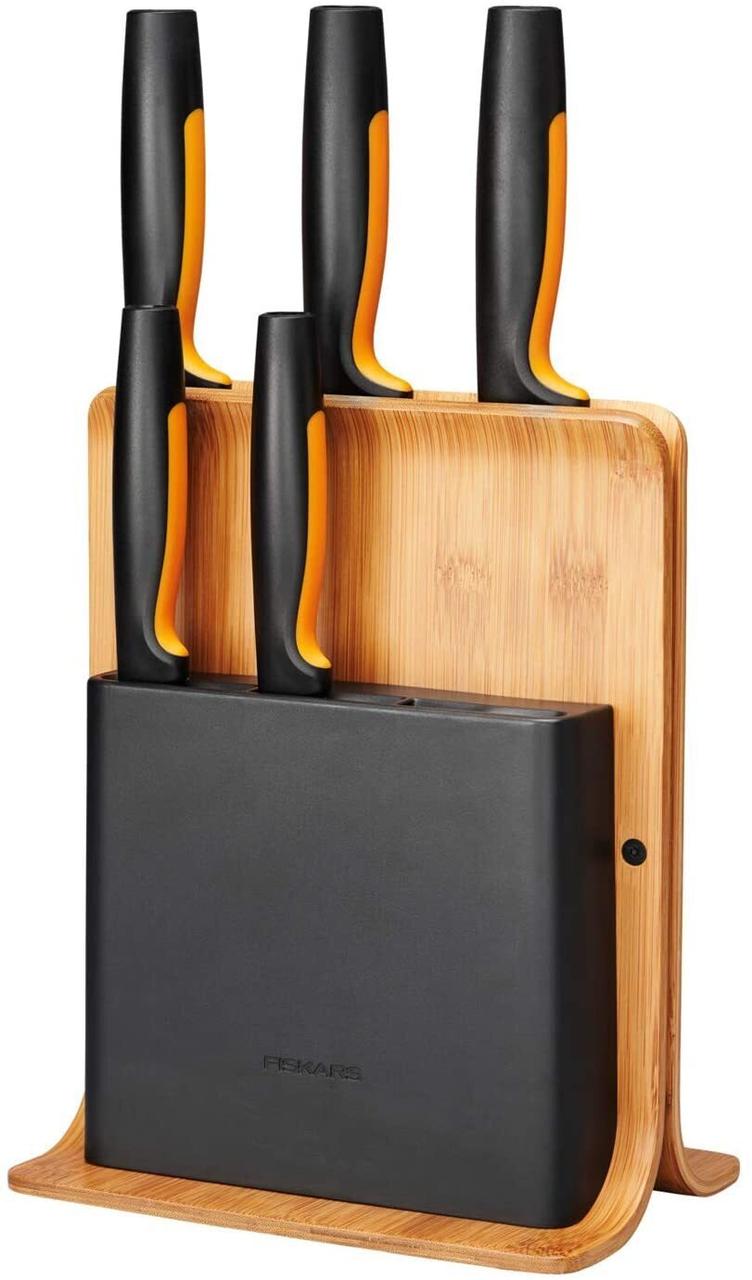 Набір кухонних ножів Fiskars Functional Form 6 предметів (1057552) з бамбуковою підставкою