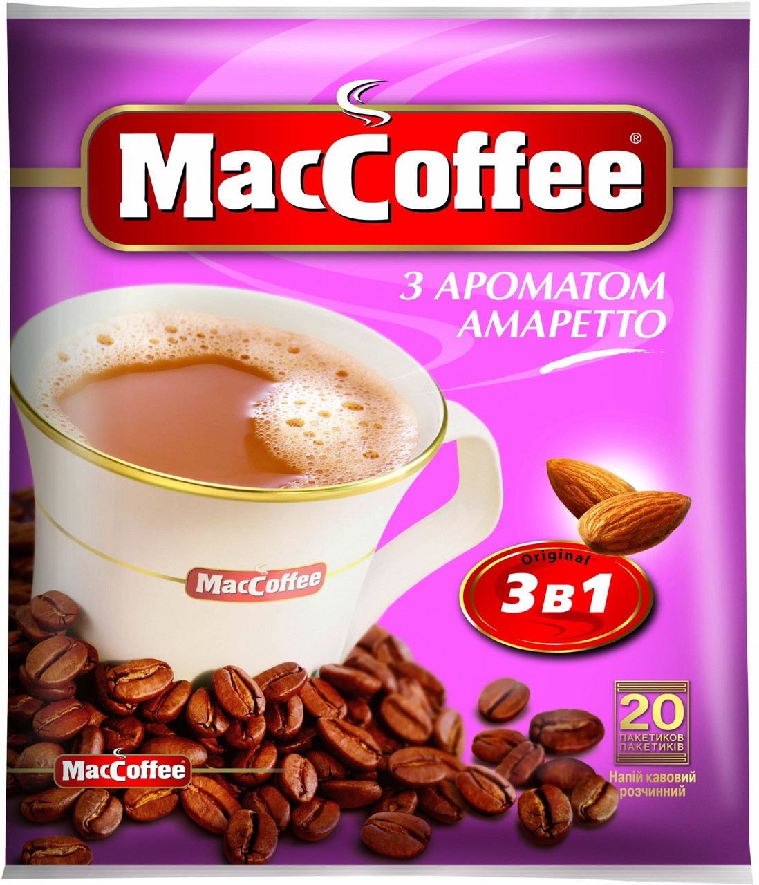 MacCoffee 3 в 1 Амаретто кавовий напій 20 пакетиків