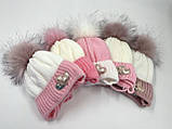 Шапочка дитяча для дівчинки "Сердечка", на флісі, ОПТ, фото 2