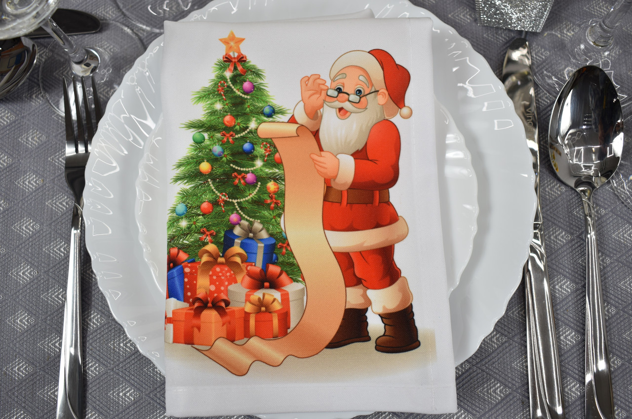 Серветка тканинна "Різдвяний Санта" №1, (сервірувальна 40х40см, Білий)