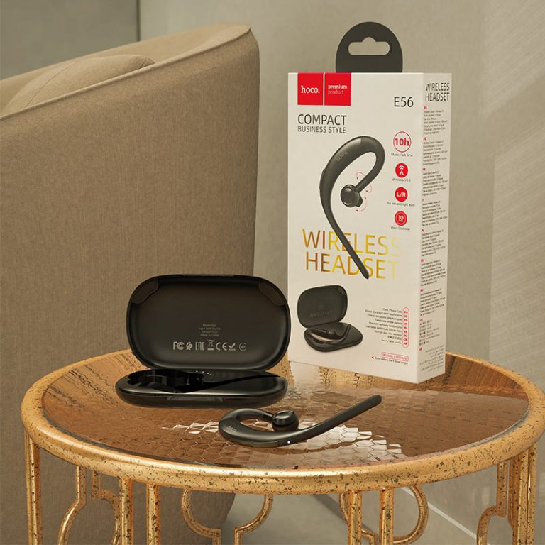 Bluetooth-гарнитура для телефона с зарядным чехлом HOCO Shine business BT headset E56 Черный - фото 7 - id-p1479641609