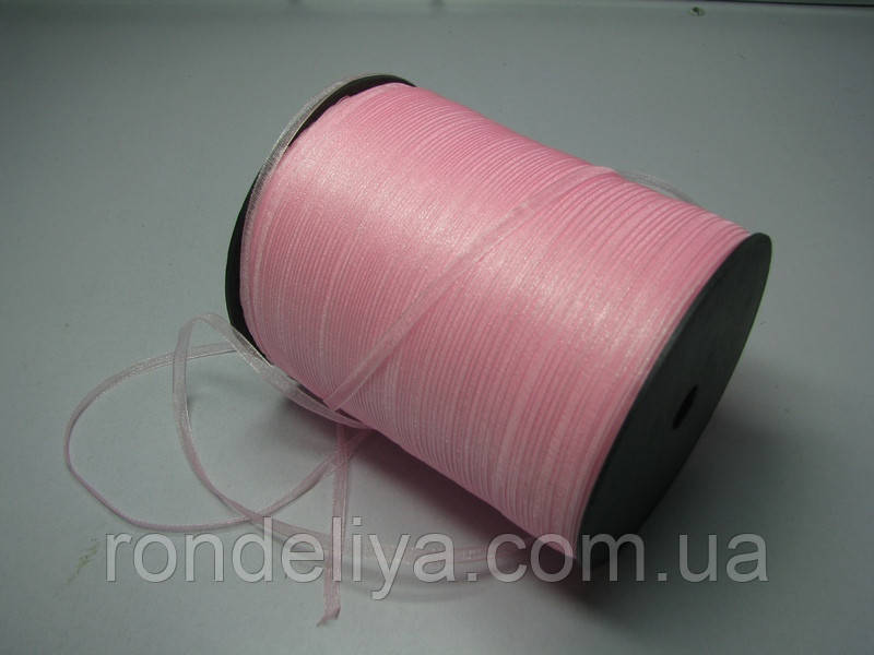 Стрічка органза 0,3 см 100 метрів світло-рожева, фото 1