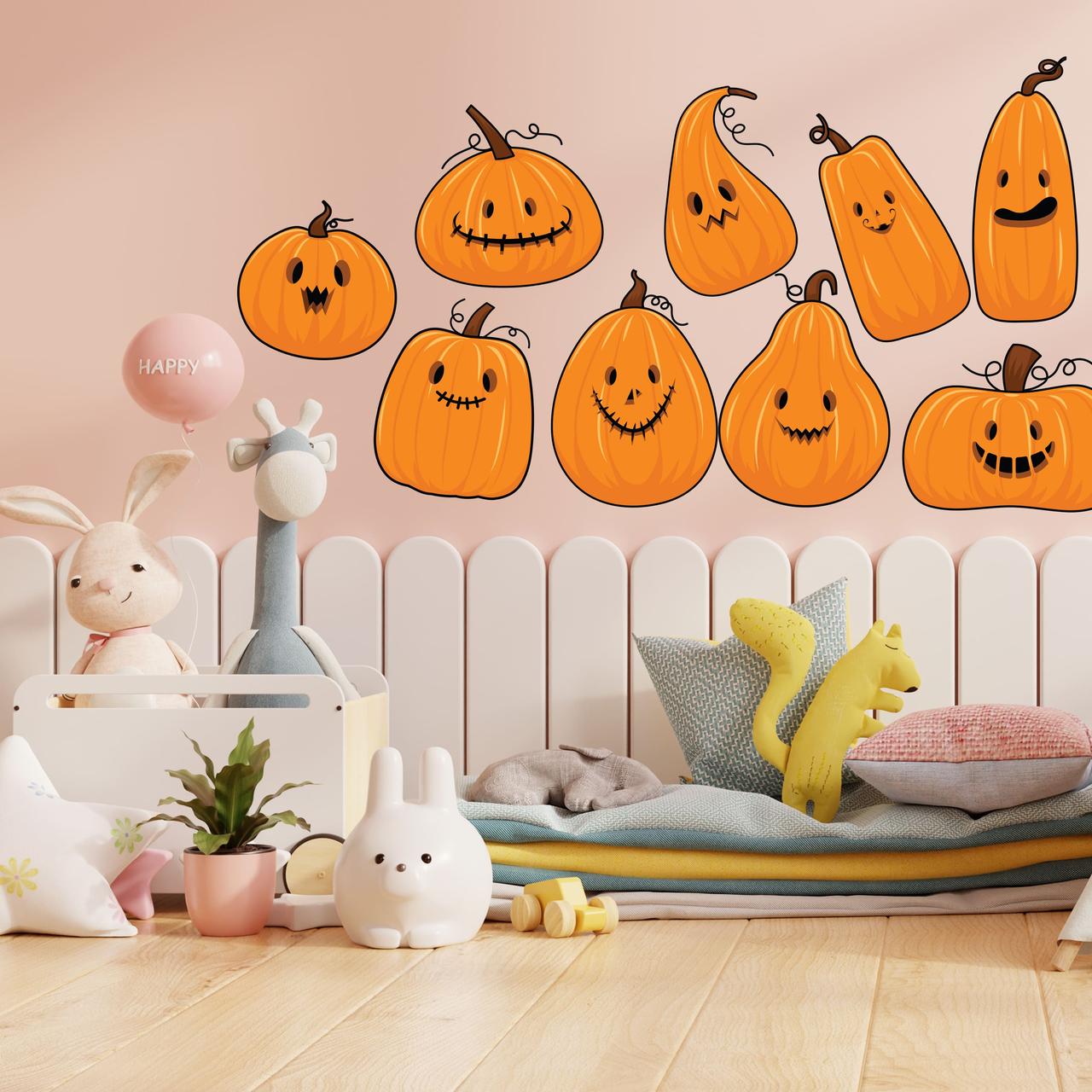 Наклейки для Хеллоуїна Веселі гарбуза матова помаранчевий (декор для вікон стін на хелловін) Набір М, фото 1