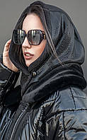 Женский КАПОР теплый, капюшон косынка снуд хомут со стразами, на флисе внутри
