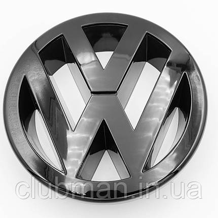 Емблема перед, позначка решітки радіатора VW Volkswagen 125 мм GOLF 5, Polo, Touran, CADDY, EOS Чорний глянець, фото 2