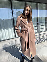 Демисезонное кашемировое длинное женское пальто с поясом премиум качество
