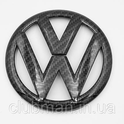 Емблема задня, значок на багажник VW Volkswagen (Фольцваген) 110 мм GOLF 6, PASSAT B7 / CC, POLO Чорний Карбон, фото 2