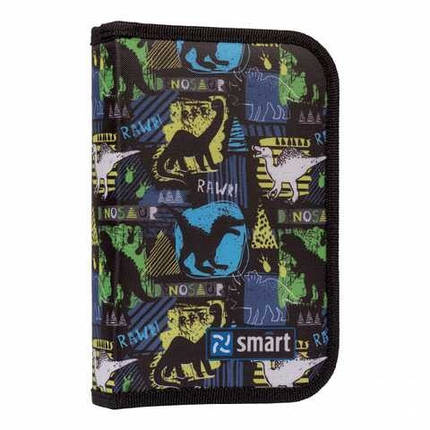 532570 Пенал твердий Dino world SMART одинарний з двома клапанами, чорний, фото 1