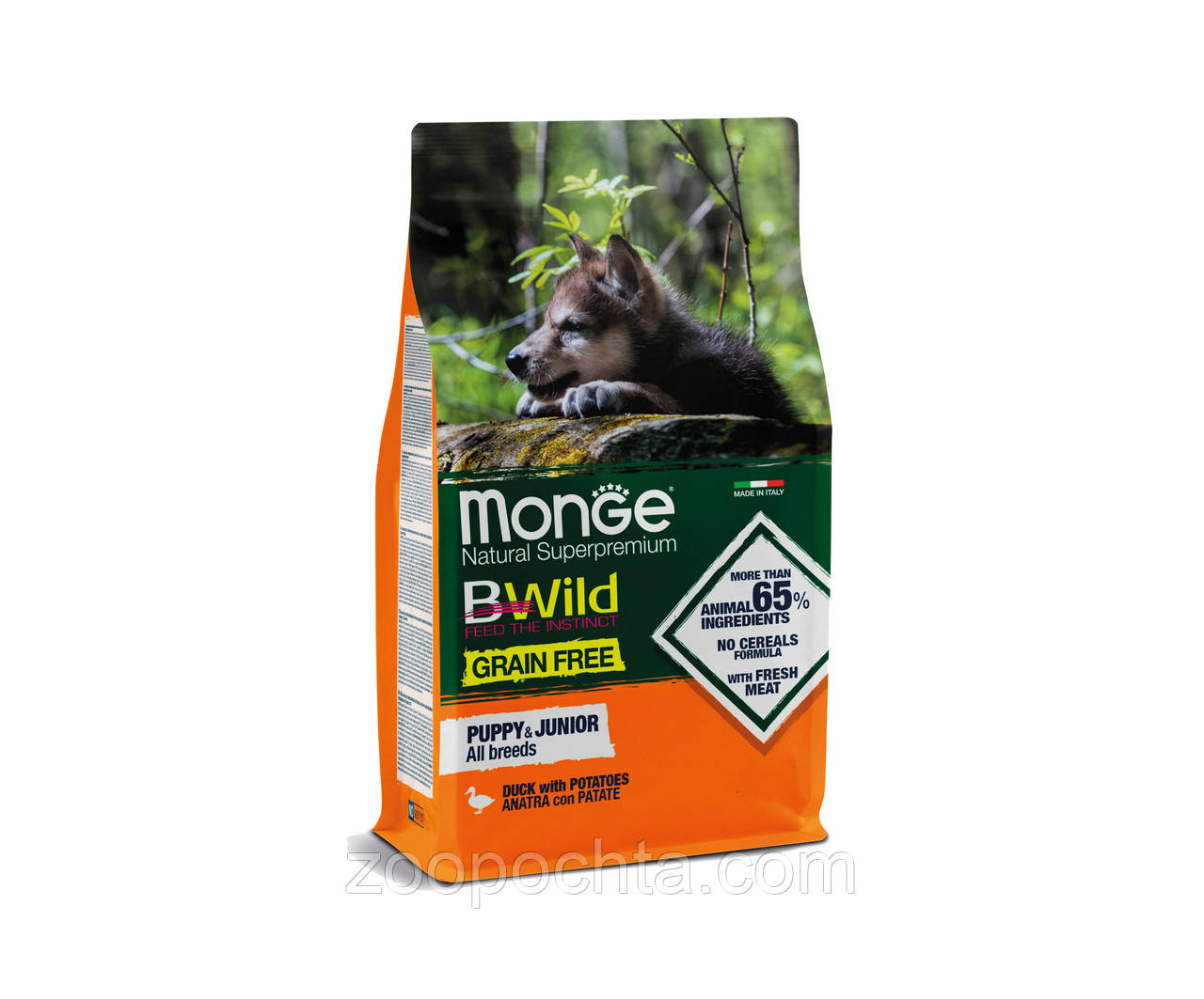 Сухий корм Monge Dog BWILD GR.FREE Puppy & Junior для цуценят усіх порід, з качкою 2,5КГ