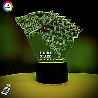3D нічник "Герб дому Старків" (ВОЛІЧНЕ ЗОБРАЖЕННЯ) +пульт ДК + мережевий адаптер +батарейки (3ААА) 3DTOYSLAMP