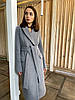 Зимове сіре двубортне класичне пальто утеплене з кашеміру, фото 5