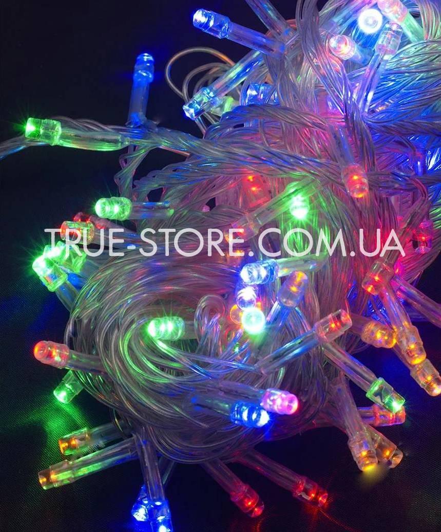 Гірлянда 200 LED, мультик кольору, прозорий провід, 10 метрів