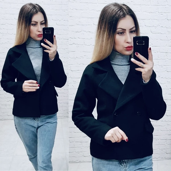 Стильне двобортне пальто — жакет, арт 826, колір темний синій