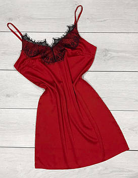 Червоне молодіжне шовкове плаття на тонких бретельках Одяг для дому