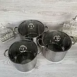 Набір великих каструль із неіржавкої сталі з товстим дном 17/20/23 л Edenberg EB-516 Набір кухонного посуду, фото 3