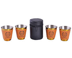 Подарунковий набір 4 чарки 70 мл в чохлі "Кращий мисливець" Золото