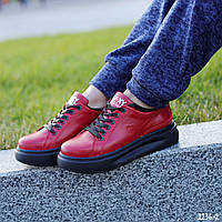 Жіночі шкіряні кеди низькі кросівки червоні Осінні Весняні Натуральна шкіра Розміри 37