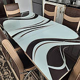 Сучасний яскравий кухонний обідній комплект 6 стільців і стіл із загартованого скла з 3D малюнком, фото 4