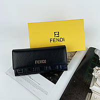 Женский кожаный раскладной кошелек на кнопке Fendi Фенди