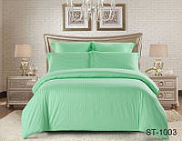 Семейный комплект постельного белья премиум качества из страйп сатина зеленый ST-1003