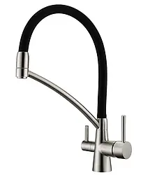 Комбінований кухонний змішувач Fabiano FKM 31.10 Inox Black, нерж. сталь/чорний, під осмос (8231.403.0058)