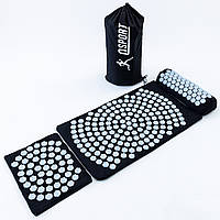 Масажний килимок Аплікатор Кузнєцова + валик + подушка масажер для спини/шиї/ніг OSPORT Lotus Set (n-0003) Чорно-небесний