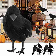 Декор на Хеллоуїн штучна ворона - розмір 18*10см, пластик, перо, текстиль