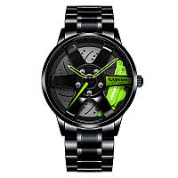 Мужские наручные часы спортивные автомобильные с 3D дизайном обода колеса зеленый