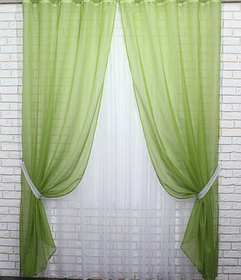 Комплект (4х2,7м. + 2шт. 1,5x2,7м.) "Компаньйон" із шифону. Колір оливковий з білим. Код 022дк 10-733