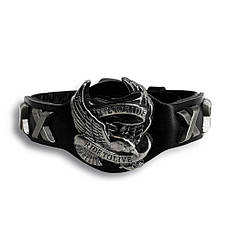 Браслет шкіряний Live to Ride з орлом чорний BKD-10