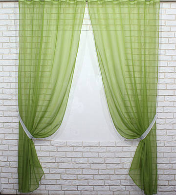 Готовий (2шт. 1,5х2,67м.) комплект декоративних штор з шифону, колір оливковий. Код 006дк 10-025