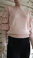 Красивый женский свитерок рукав-сеточка с воланами пудровый 42-46.