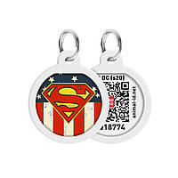 Адресник для собак і котів металевий WAUDOG Smart ID c QR паспортом, малюнок "Супермен Америка", коло, Д