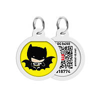 Адресник для собак и котов металлический WAUDOG Smart ID c QR паспортом, рисунок "Бэтмен мультик", круг, Д 25