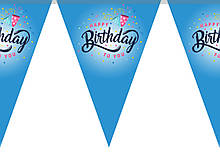 Паперова гірлянда блакитний принт "Happy Birthday" 2м