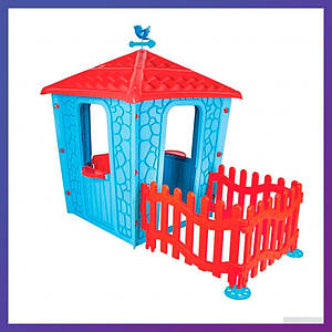 Дитячий ігровий будиночок пластиковий із огорожою Pilsan Magic House 06-443 синій з червоним