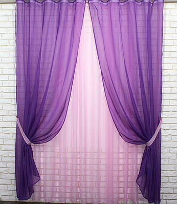 Комплект (4х2,5м. + 2шт. 1,5x2,5м.) "Компаньйон" із шифону. Колір фіолетовий з рожевим. Код 022дк 10-379