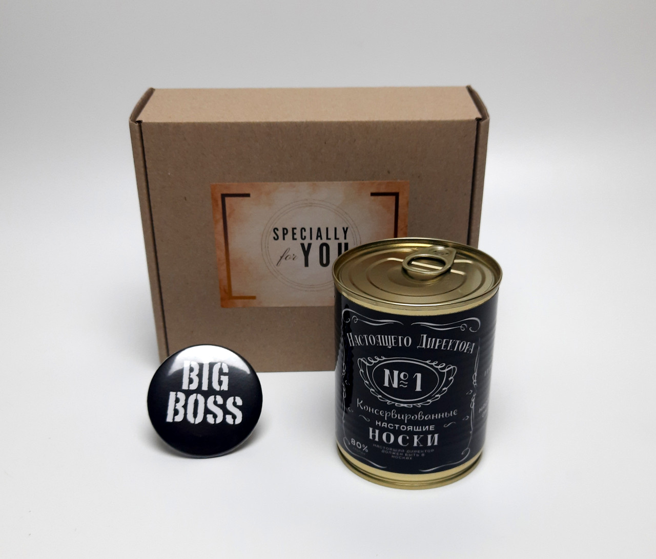 Подарунковий набір на День Козацтва "Директору" (консервовані шкарпетки і значок) - Подарунок на День Захисника, фото 1