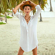 Сорочка пляжна біла на довгий рукав - 146-89