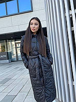 Стильное женское черное демисезонное стеганое пальто