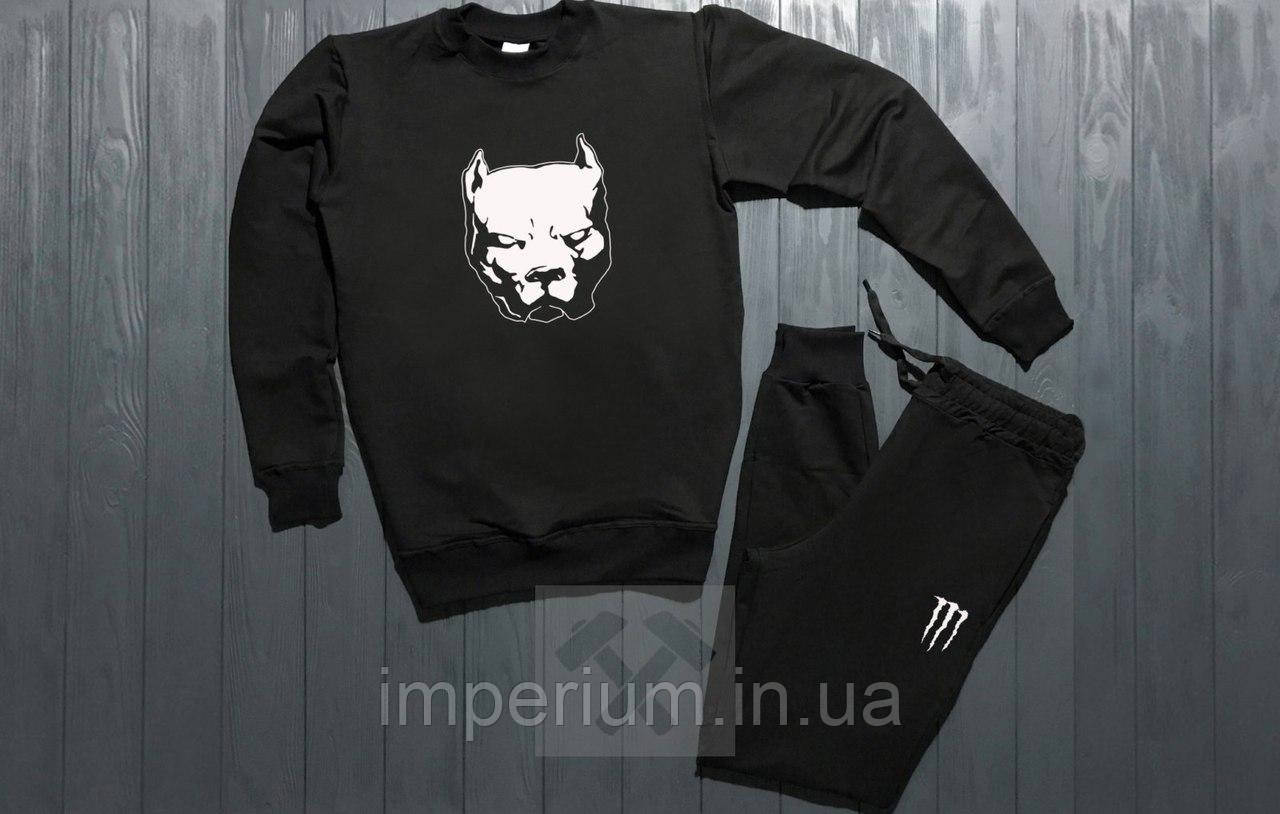 Спортивний чорний костюм з білим логотипом pitbull monster