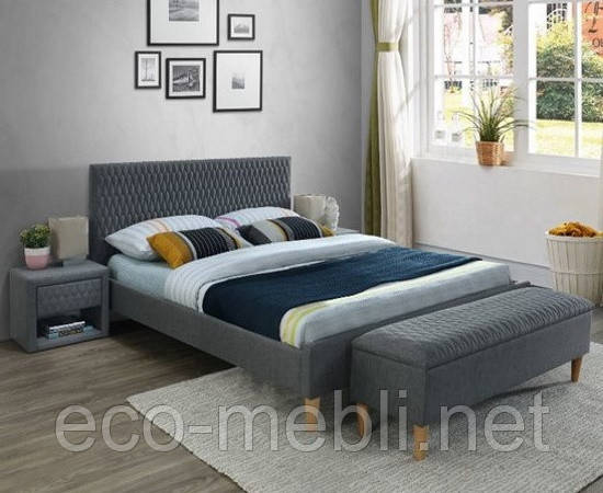 Півтораспальне ліжко у спальню з мякою оббивкою Azurro velvet 140х200 сірий Signal