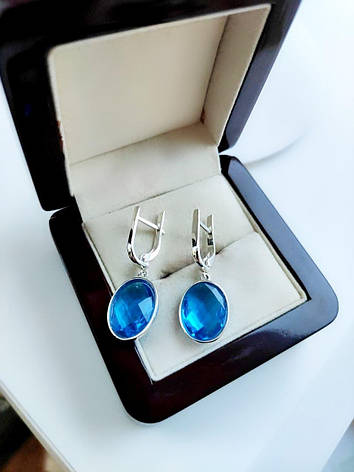 Срібні сережки Ізабель Вісюльки з Гідротермальним Аквамарином DARIY 174с, фото 1