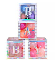 Набір коробок для повітряних куль "BABY", 30*30 см, колір - срібло голограма