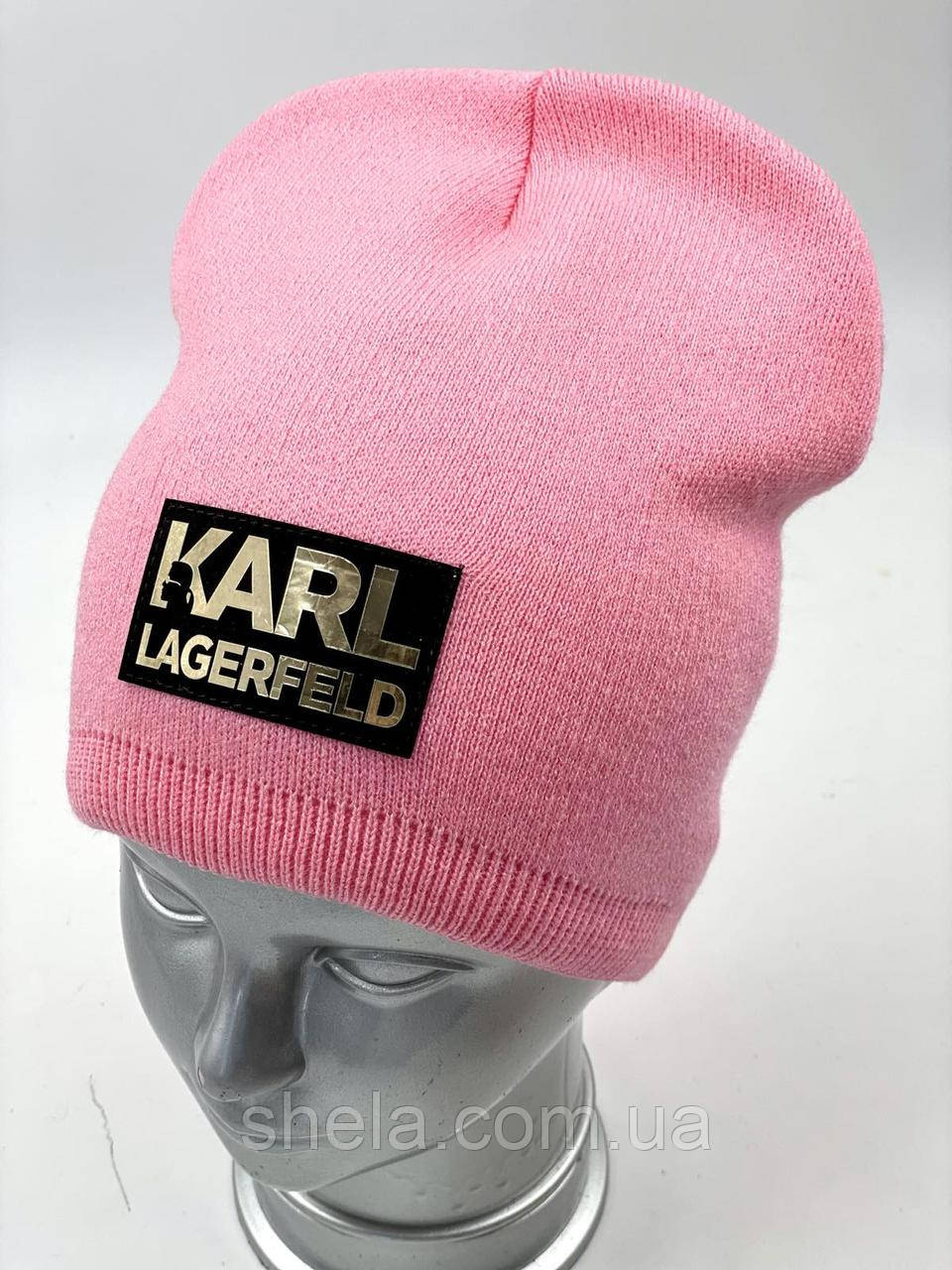 Шапка в'язана для дівчинки "Karl", на флісі, без зав'язок, ОПТ