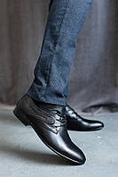 Мужские туфли кожаные весна/осень черные Belvas 31 на шнурках